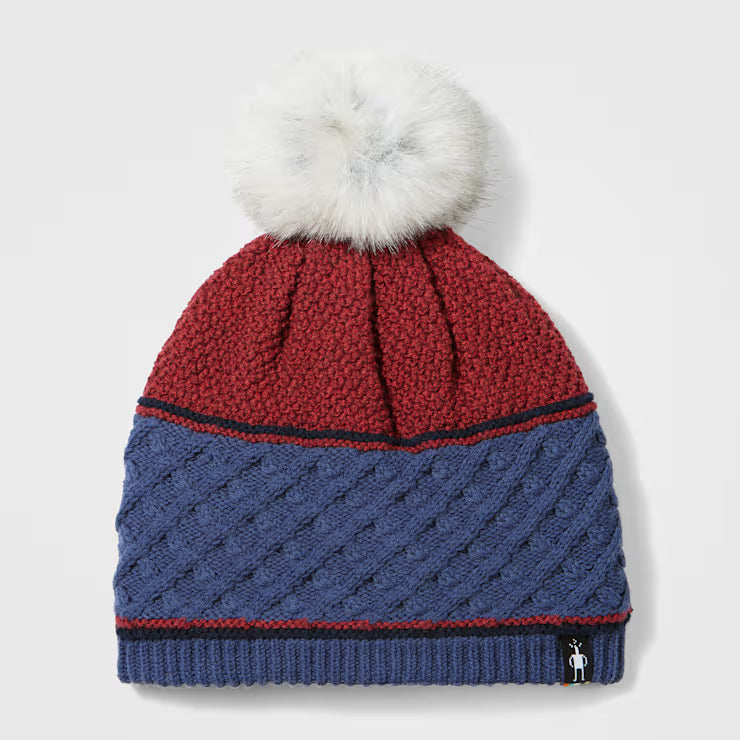 Smartwool Merino Socks Cable Knit Colorblock Pom Beanie - Image 2